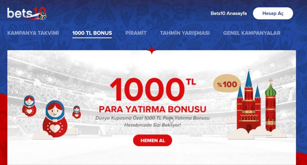 Dünya Kupasına Özel % 100 Para Yatırma Bonusu